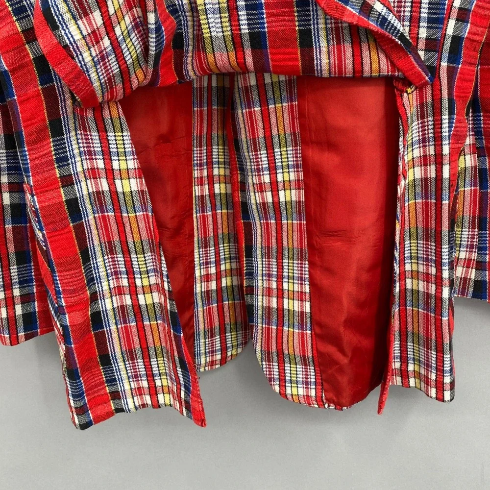 Vintage 70s Johnny Carson Red Tartan Plaid Sport Coat Blazer Mens 40R Mod